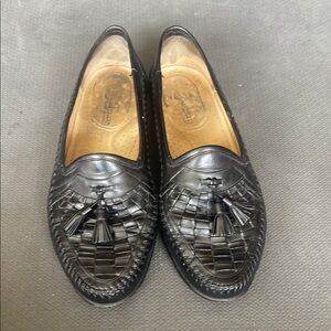 Santoni Black Leather Loafers Slip-Ons